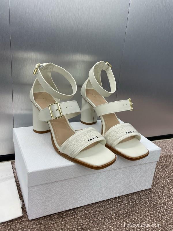 2025 Women Dior White Calfskin Leather Sandals Ankle Strap