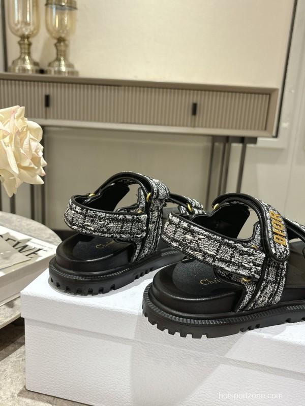 2025 Women Dior Black White Fabric Sandals KFY00300