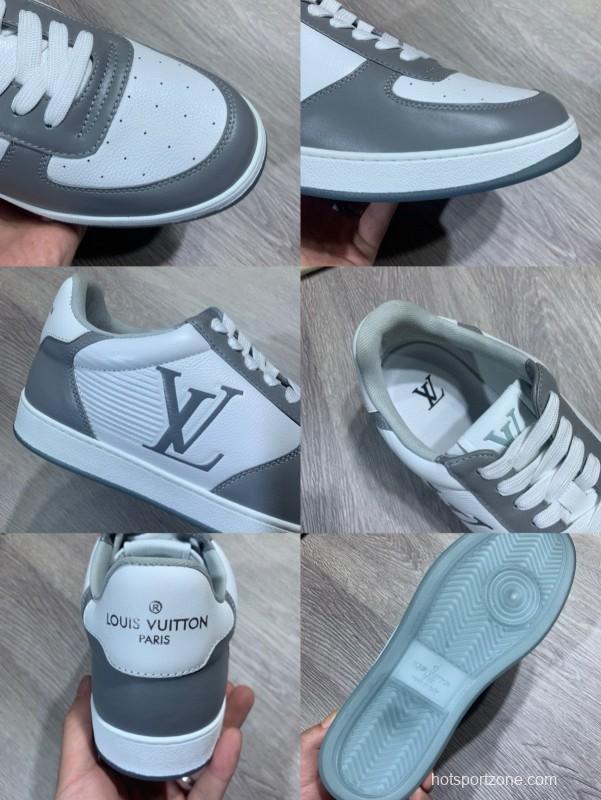 2024 Unisex Louis Vuitton White Grey Calfskin Leather Sneakers MJ00380