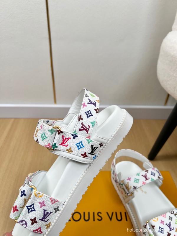 2025 Women Louis Vuitton White Multicolor Leather Sandals KFY00280