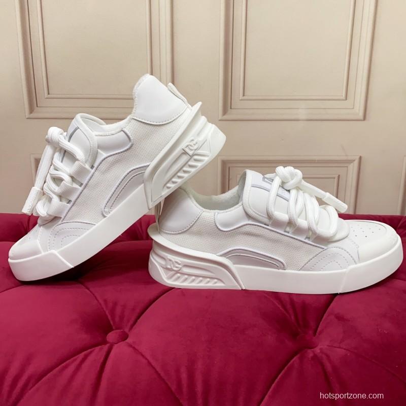 2025 Unisex Dolce & Gabbana White Leather Mesh Sneakers
