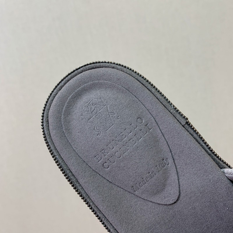 2025 Women BRUNELLO CUCINELLI Grey Suede Platform Slide Sandals Elegant Craftsmanship LY00360(F)