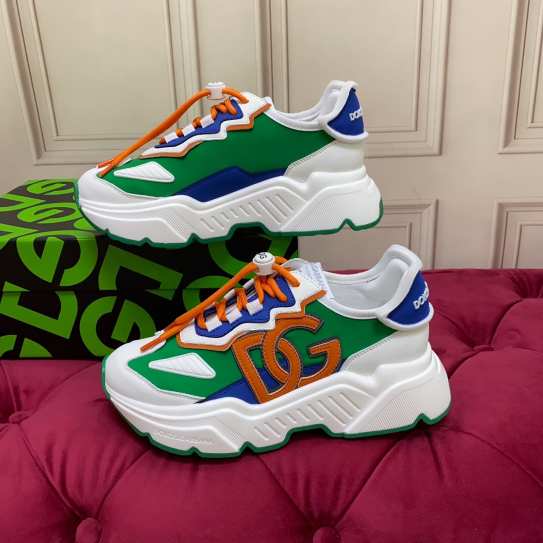 2025 Unisex Dolce & Gabbana Green Blue Orange Leather Lycra Sneakers DG