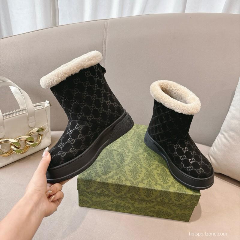2024 Women Gucci Black Suede Wool Snow Boots MJ00350
