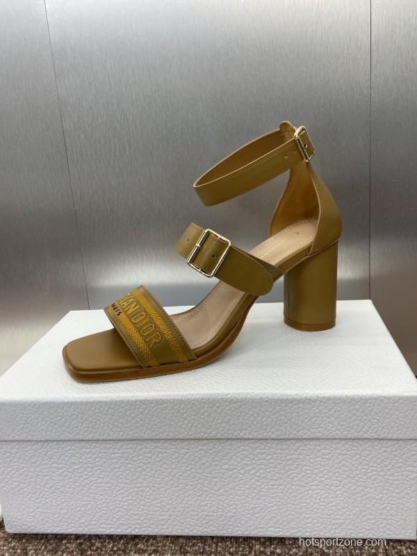 2025 Women Dior Yellow Leather Sandals Christian Dior Logo