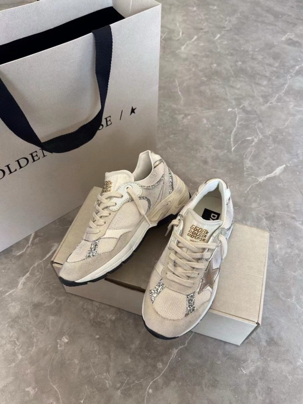 2024 Women GGDB Beige White Suede Mesh Sneakers