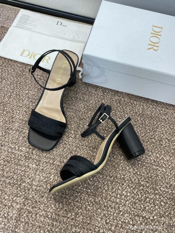 2025 Women Dior Black Leather Fabric Sandals
