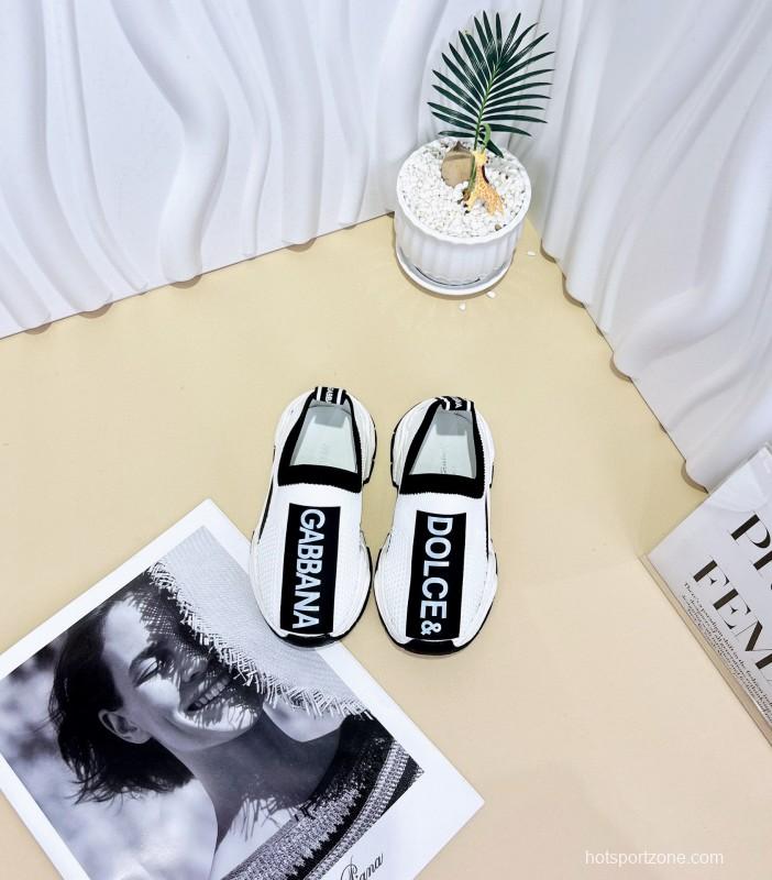 2024 Kids Dolce & Gabbana Pink Black White Fabric Sneakers