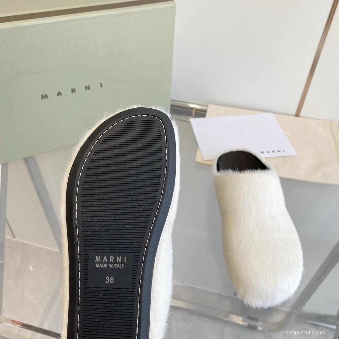 2024 Women Marni White Pony Hair Leather Mules MJ00320