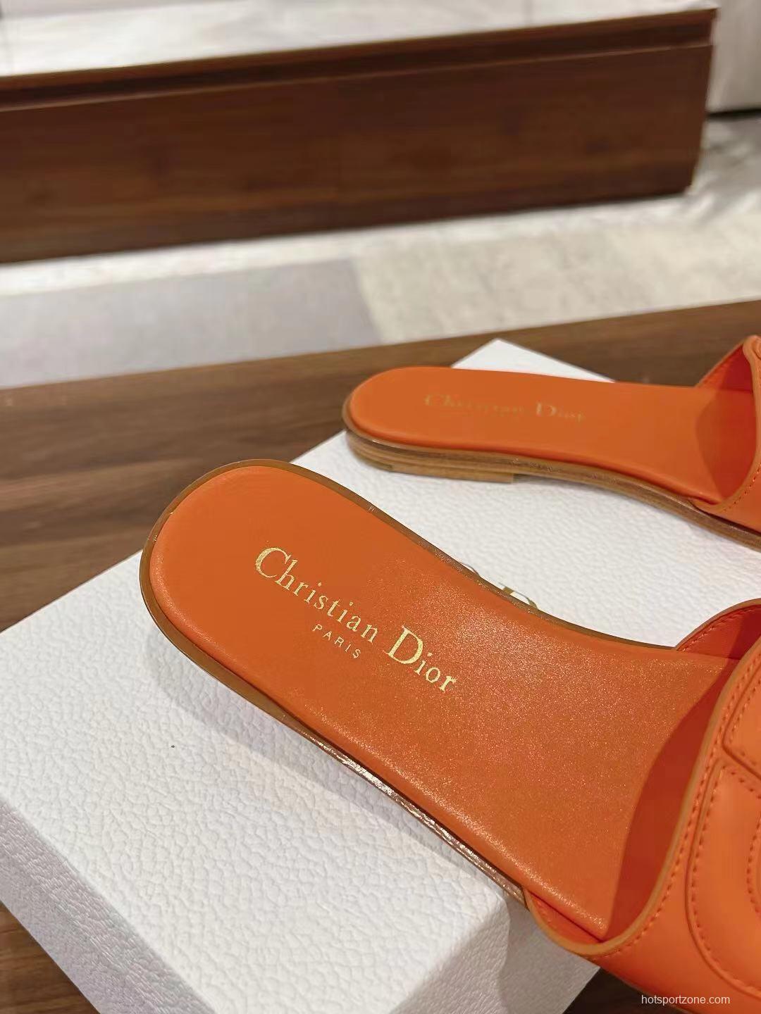 2025 Women Dior Orange Leather Slippers LY00260