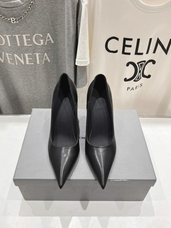 2025 Women Balenciaga Black Leather High Heels