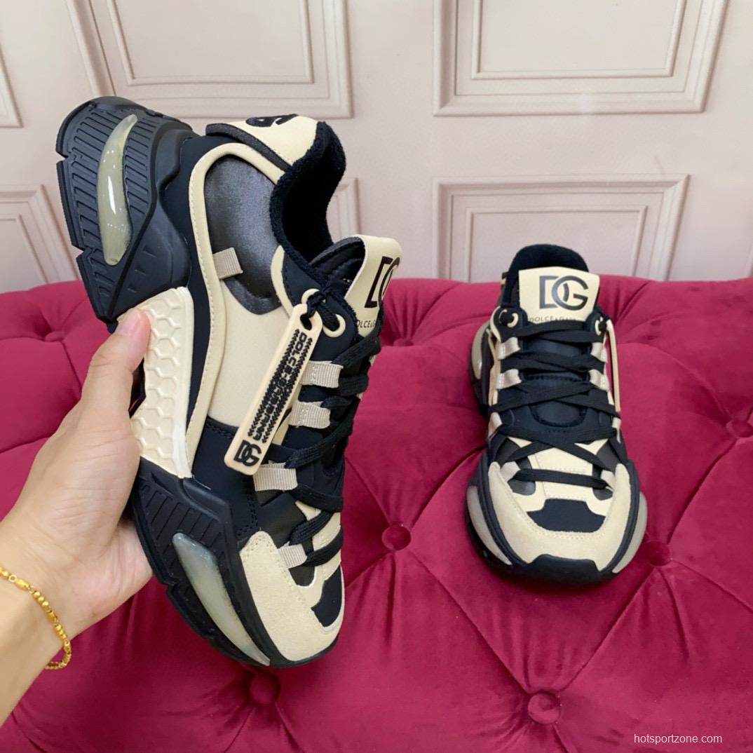 2024 Unisex Dolce & Gabbana Black Beige Wool Leather Sneakers MJ00340