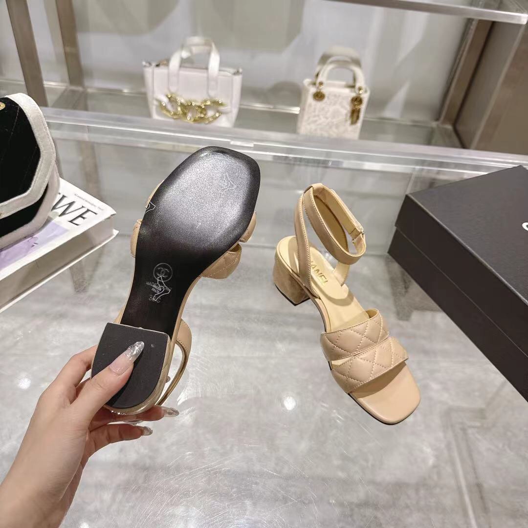 2025 Women Chanel Beige Leather Sandals LY00280