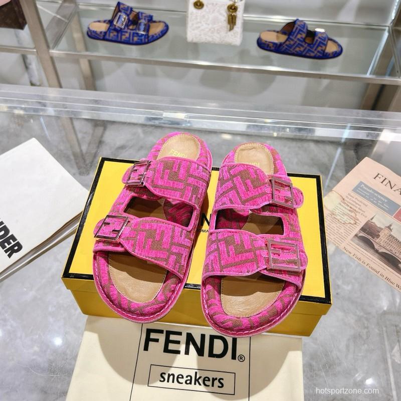 2025 Slippers Fendi Pink Jacquard Fabric Flat Buckle MJ00230