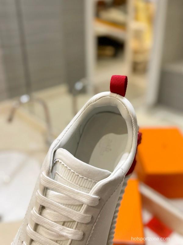 2024 Unisex Hermès White Red Silk Sheepskin Sneakers MJ00320