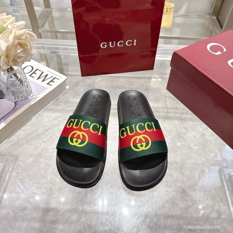 2025 Gucci Green Red Black Rubber Slippers