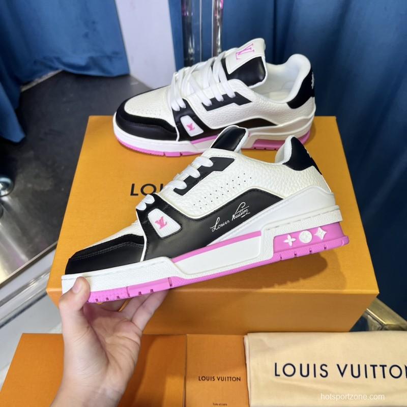 2025 Unisex Louis Vuitton White Black Pink Leather Fabric Trainer