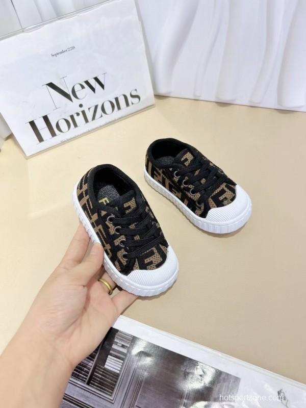 2024 Kids Fendi Black Brown Canvas Sneakers