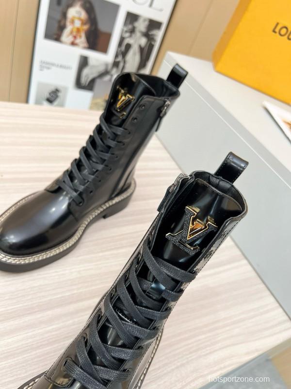 2024 Women Louis Vuitton Black Calfskin Leather Boots MJ00370