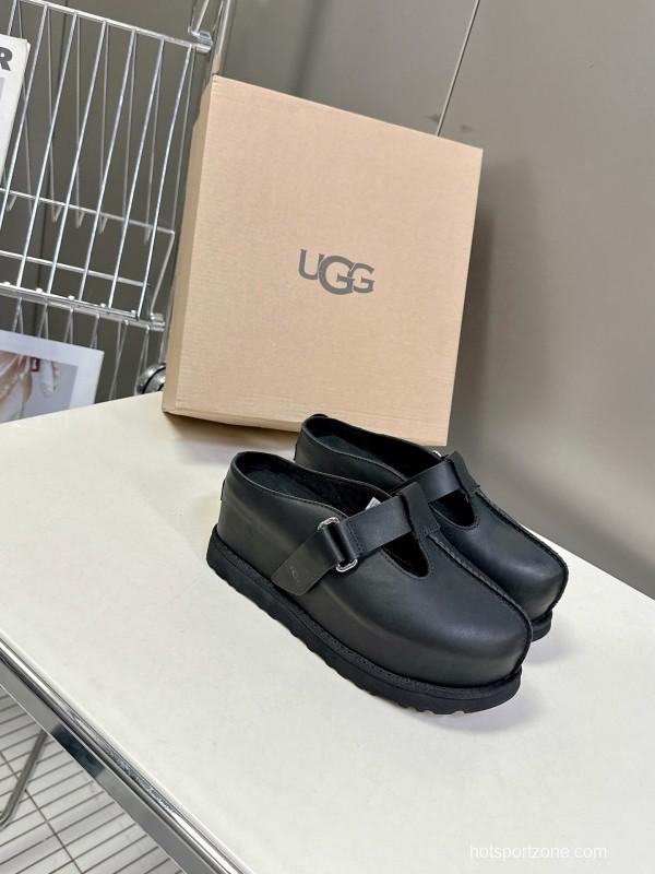 2025 UGG Black Leather Slippers KFY00230