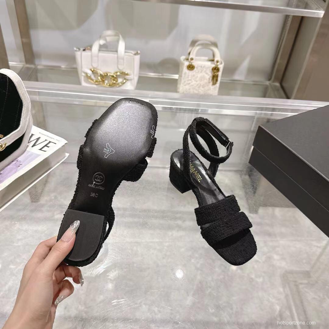 2025 Women Chanel Black Tweed Sandals LY00280