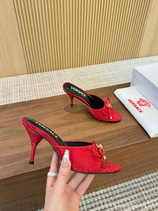 2025 Women VERSACE Red Leather Heels LY00250