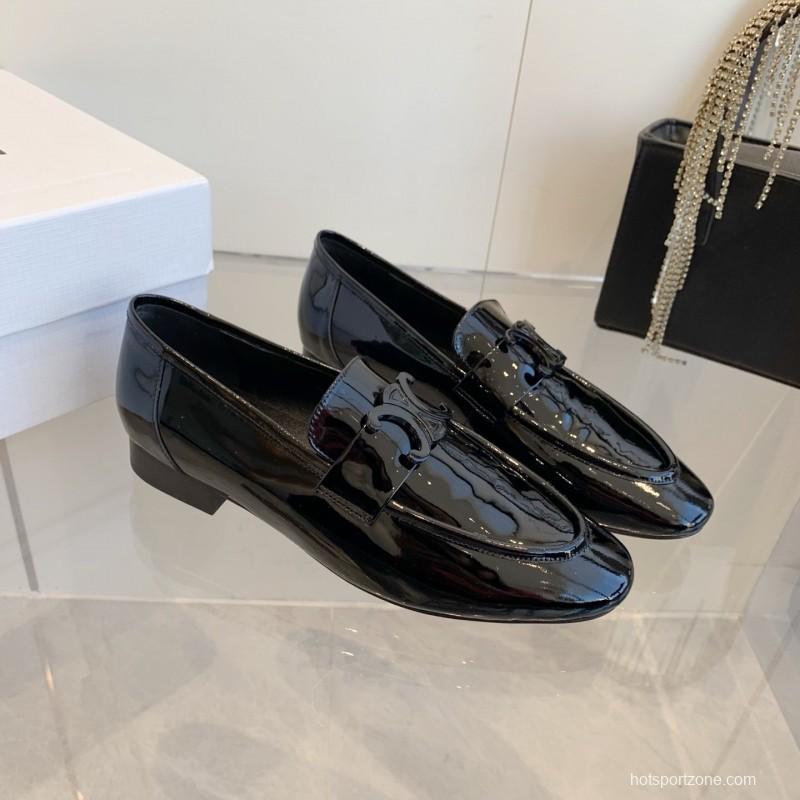 2025 Women CELINE Black Patent Leather Loafers