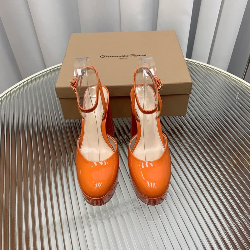 2025 Women Gianvito Rossi Orange Patent Leather Platform Sandals KFY00340