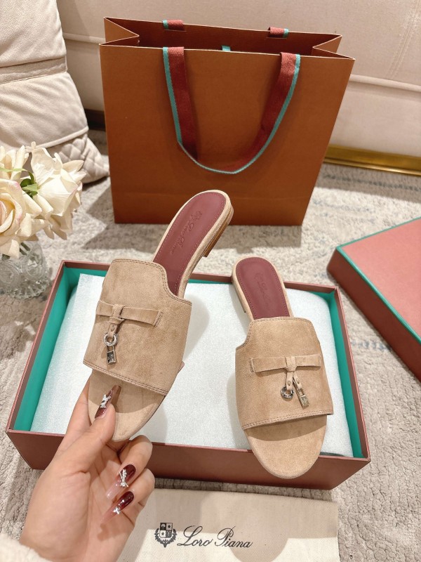 2025 Women LP Beige Suede Slippers LY00270