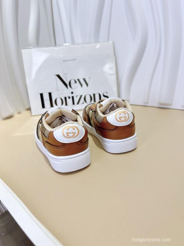 2024 Kids GG Brown Tan Leather Sneakers