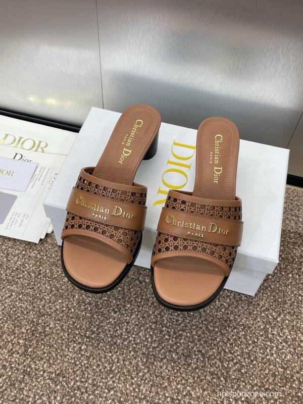 2025 Women Dior Brown Leather Sandals Christian Dior Paris KFY00310