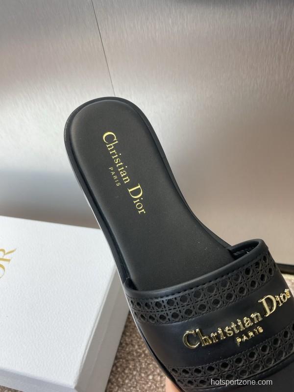 2025 Women Dior Black Leather Slides