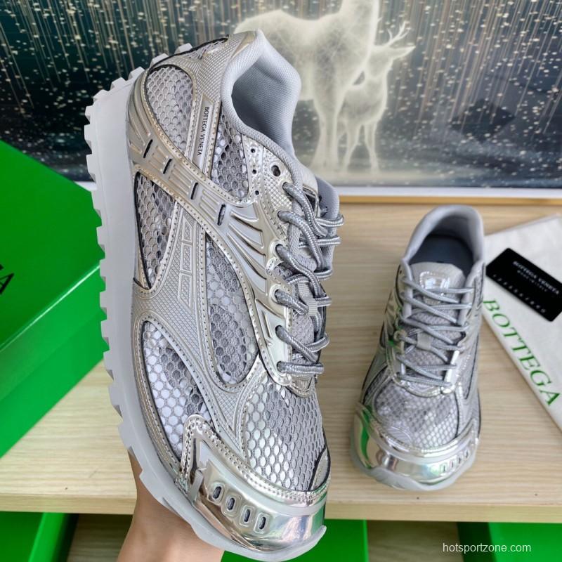 2025 Unisex Bottega Veneta Silver Grey Mesh TPU Runner Sneakers LY00310