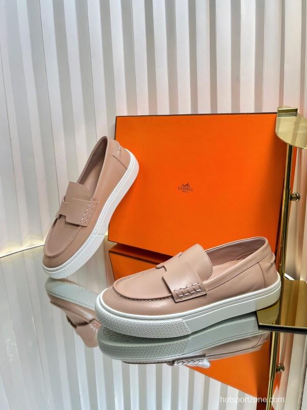 2025 Women Hermès Pink Leather Loafers LY00310(F)