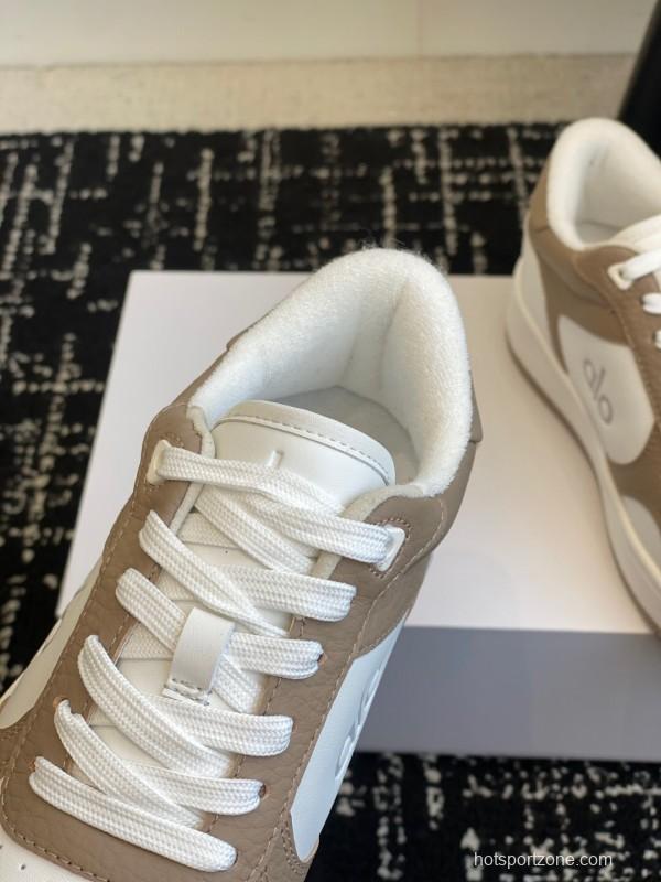 2025 Women Alo White Brown Leather Sneakers KFY00280