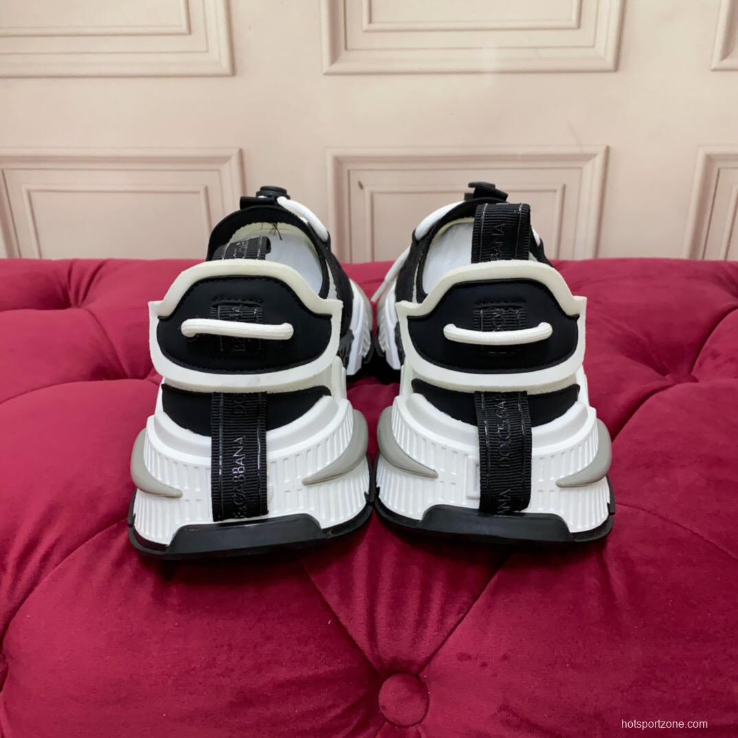 2025 Unisex Dolce & Gabbana Black White Mesh Leather Sneakers LY00340