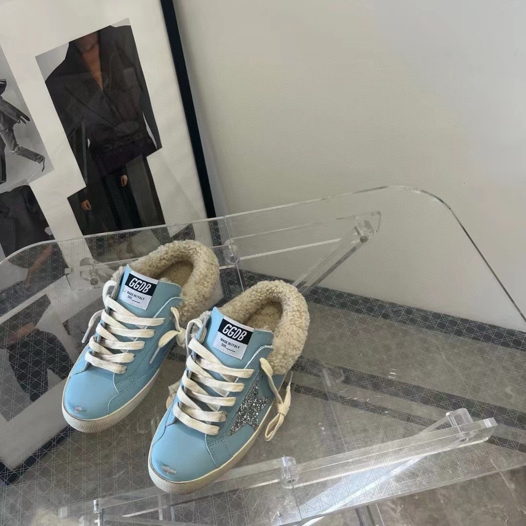 2024 GGDB Light Blue Shearling Leather Slippers
