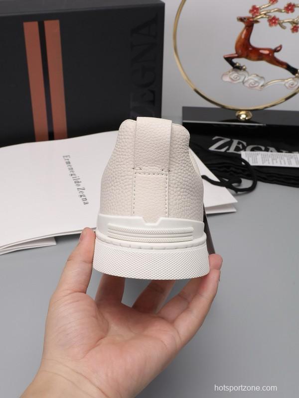 2024 Unisex Ermenegildo Zegna White Leather Suede Sneakers MJ00240
