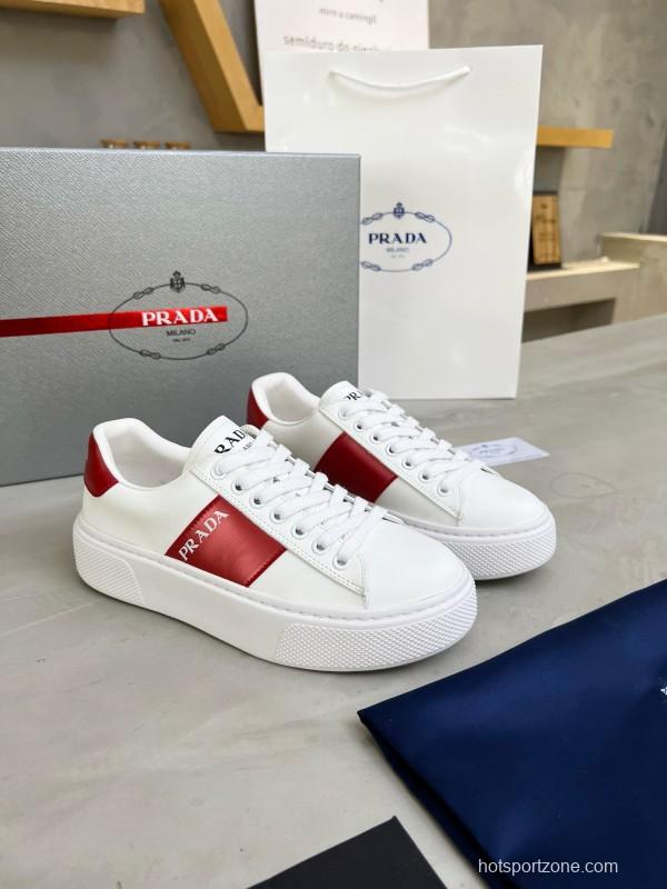 2024 Women Prada White Red Leather Sneakers MJ00310