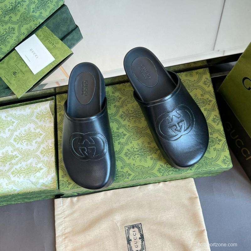 2024 Slippers Gucci Black Leather Slippers