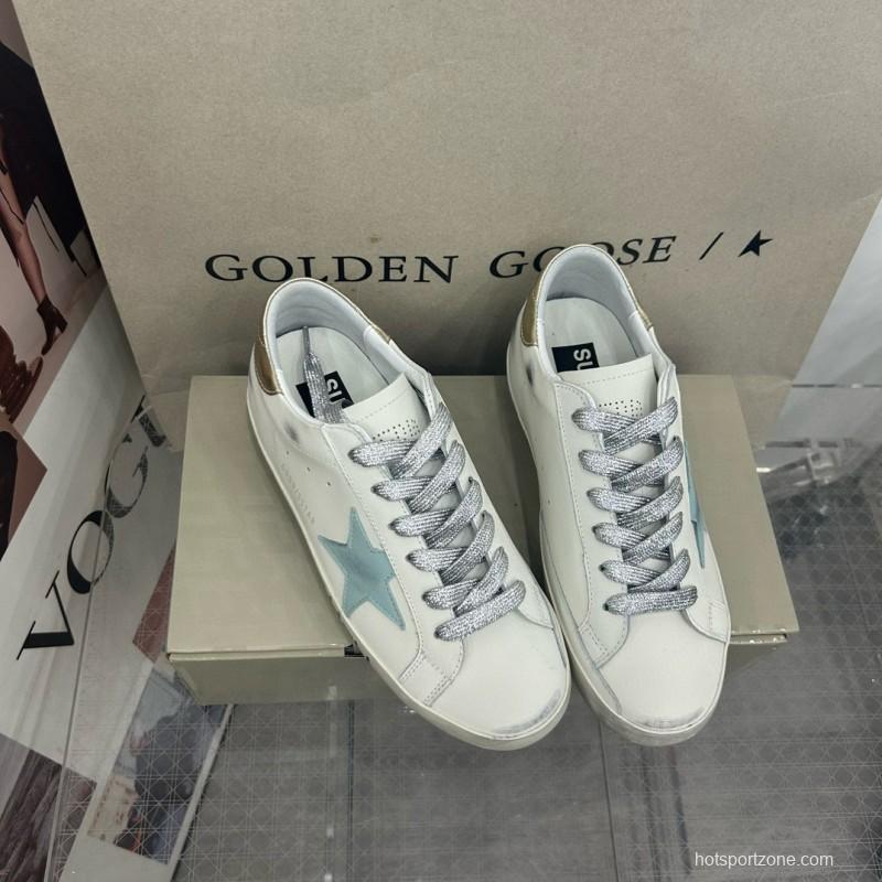2025 Women GGDB White Blue Leather Sneakers