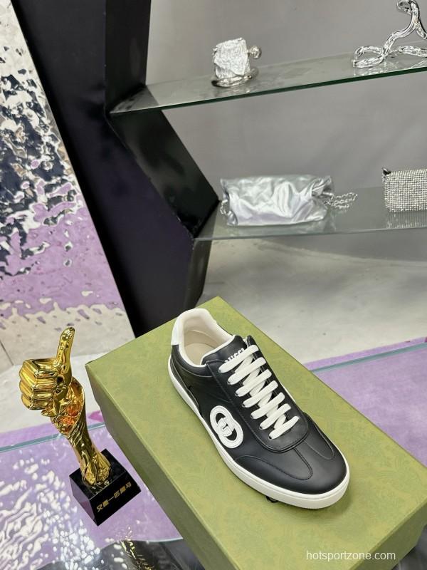 2024 Unisex Gucci Black White Leather Suede Sneakers MJ00310