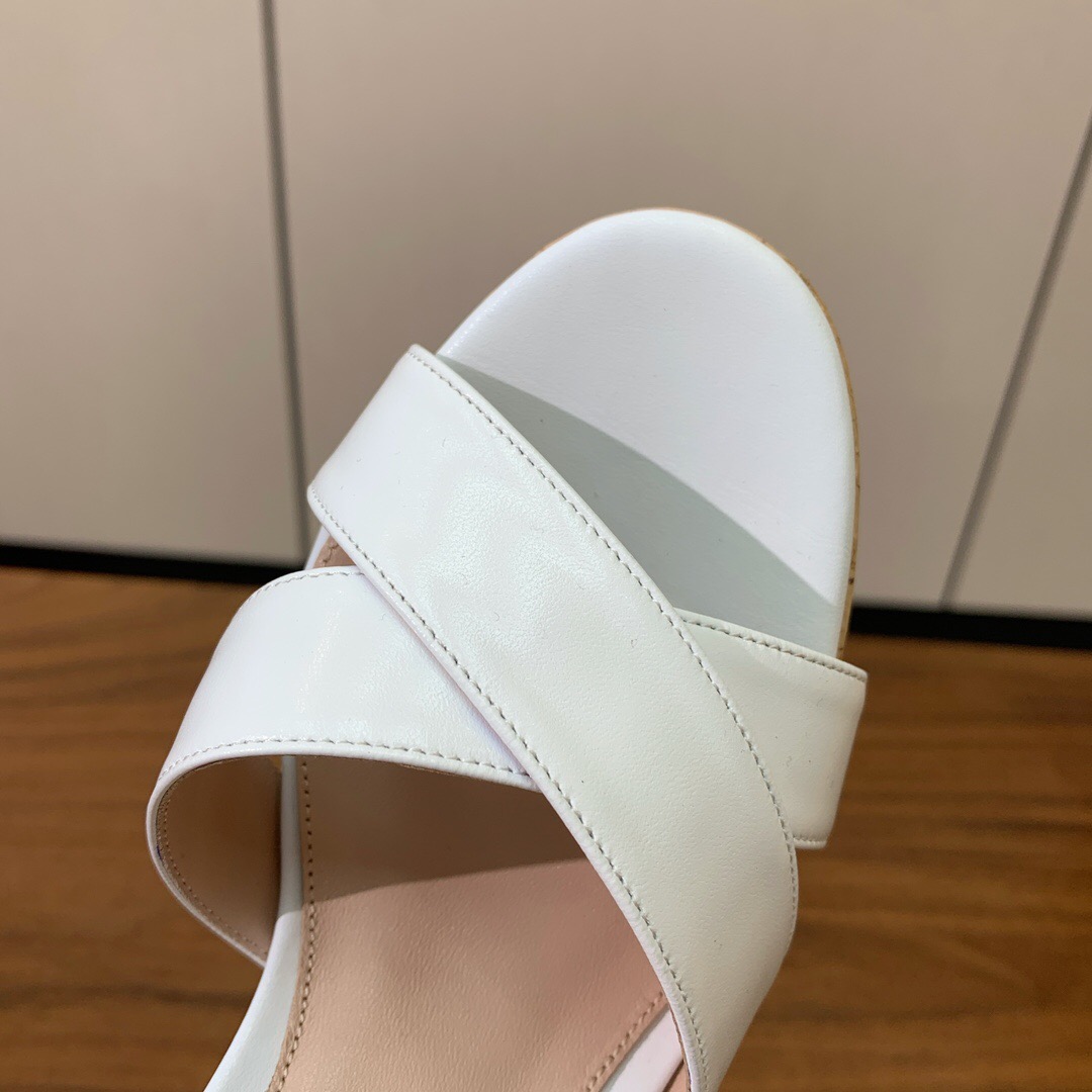 2025 Women Gianvito Rossi White Leather Cork Platform Sandals