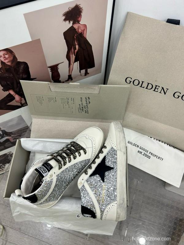 2024 Women GGDB Silver White Leather High Top Sneakers MJ00300
