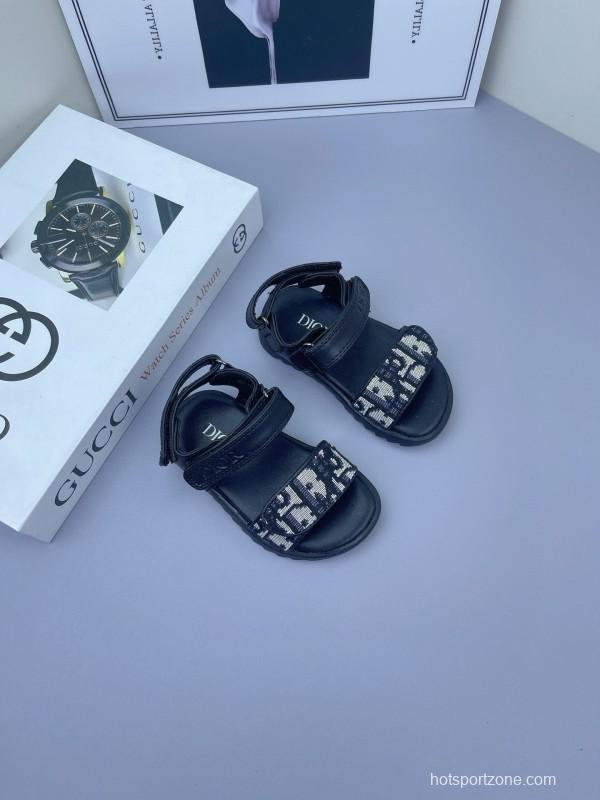 2025 Kids Dior Black Fabric Leather Sandals