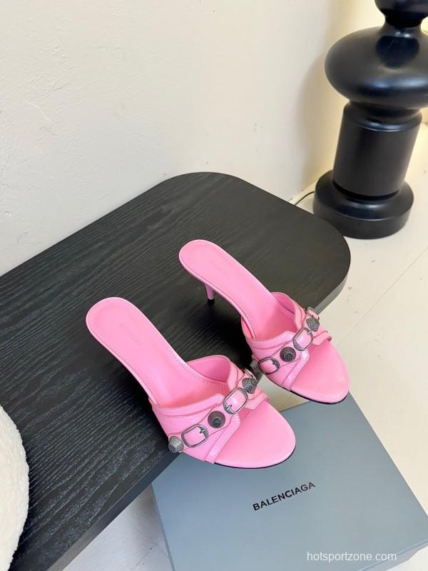 2025 Women Balenciaga Pink Leather High Heel Sandals