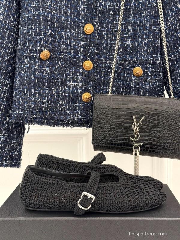 2025 Women AlAIA Black Woven Leather Mary Jane KFY00310