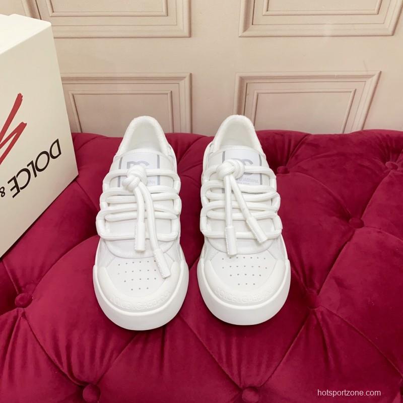 2025 Unisex Dolce & Gabbana White Leather Mesh Sneakers