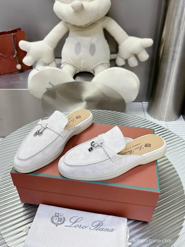 2024 Slippers Loro pianall White Suede Loafers MJ00270