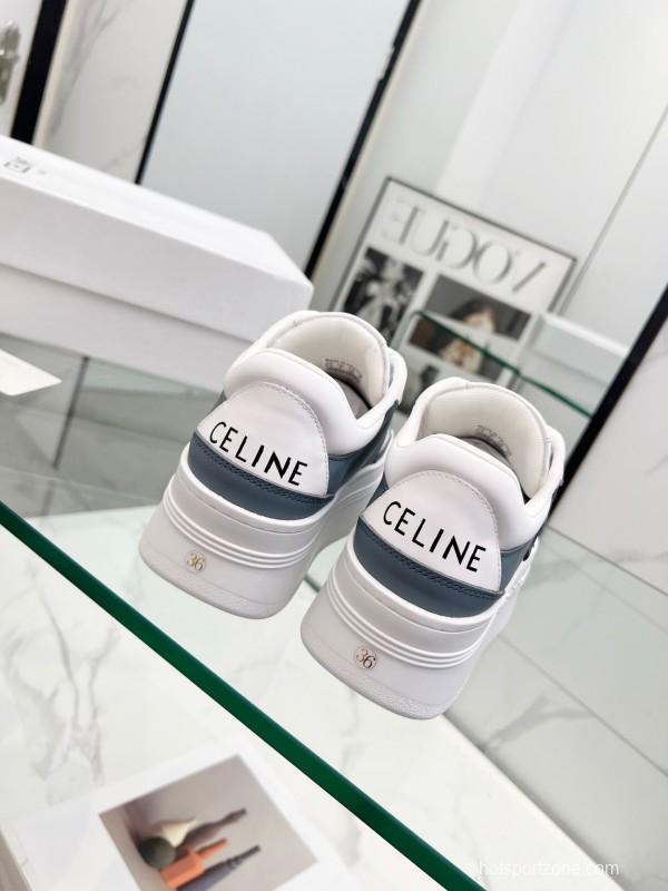 2025 Women Celine White Gray Leather Platform Sneakers LY00360